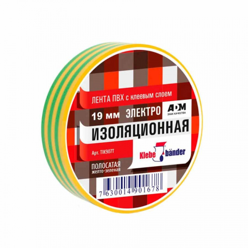 изолента, пвх, желто-зеленая, 19мм*20м, tik907t klebebander аквацентр липецк