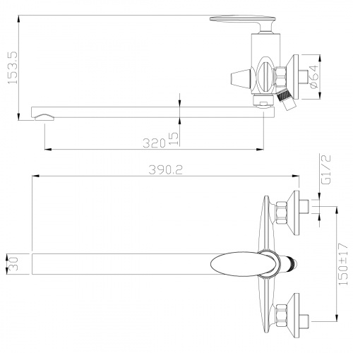смеситель для ванны с поворотным изливом 320мм rs30-32 rossinka  аквацентр липецк фото 2